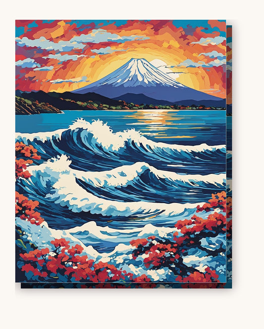 Great Wave and Mount Fuji at Sunset paint by numbers kit on stretched canvas