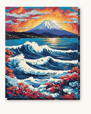 Great Wave and Mount Fuji at Sunset paint by numbers kit on stretched canvas