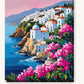 Greek Island Village and Pink Bougainvillea paint by numbers kit on stretched canvas