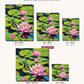 Green Frog Beside a Pink Water Lily canvas sizes from 12 x 12 to 23.5 x 23.5 inches