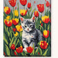 Grey Kitten among the Tulips paint by numbers kit on stretched canvas