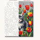 Grey Kitten among the Tulips numbered canvas next to the finished painting