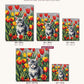 Grey Kitten among the Tulips canvas sizes from 12 x 12 to 23.5 x 23.5 inches