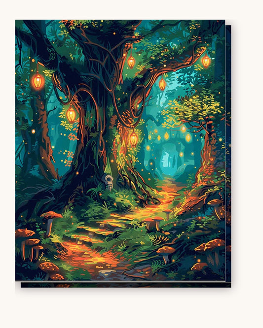 Illuminated Woodland paint by numbers kit on stretched canvas
