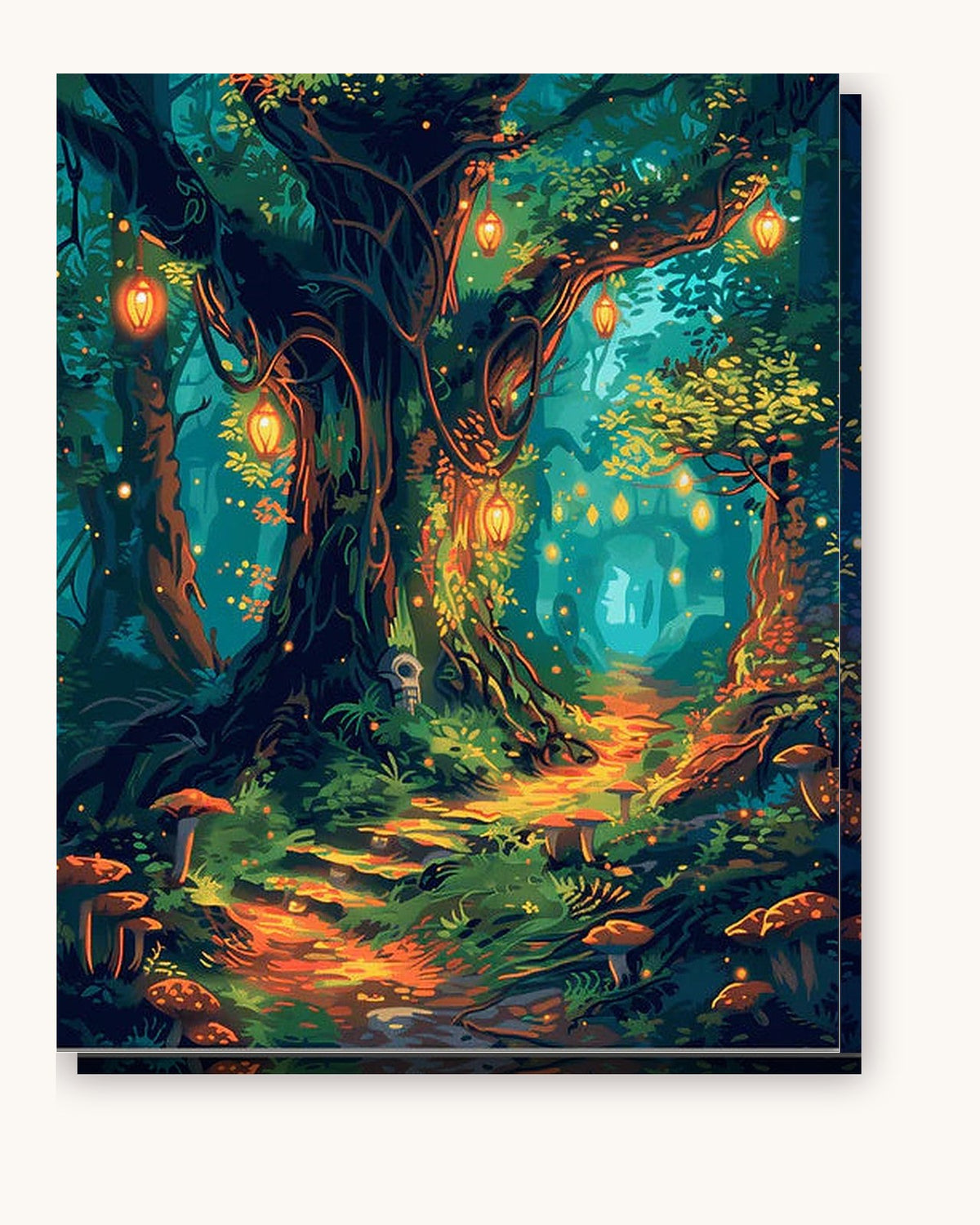 Illuminated Woodland paint by numbers kit on stretched canvas