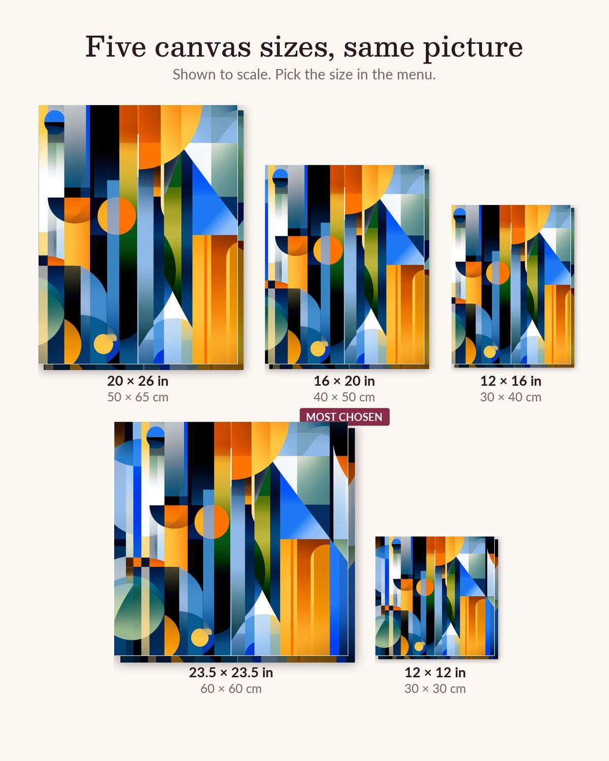 Harmonic Geometry canvas sizes from 12 x 12 to 23.5 x 23.5 inches