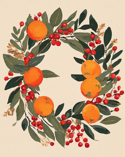 Harvest Wreath paint by numbers kit, autumn wreath on cream background