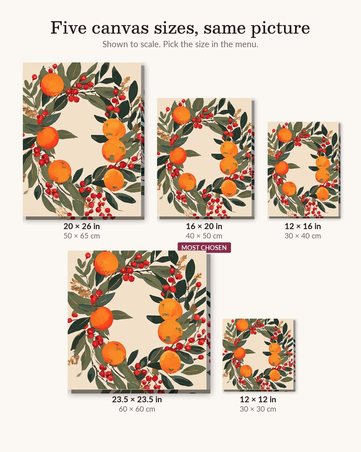 Harvest Wreath canvas sizes from 12 x 12 to 23.5 x 23.5 inches