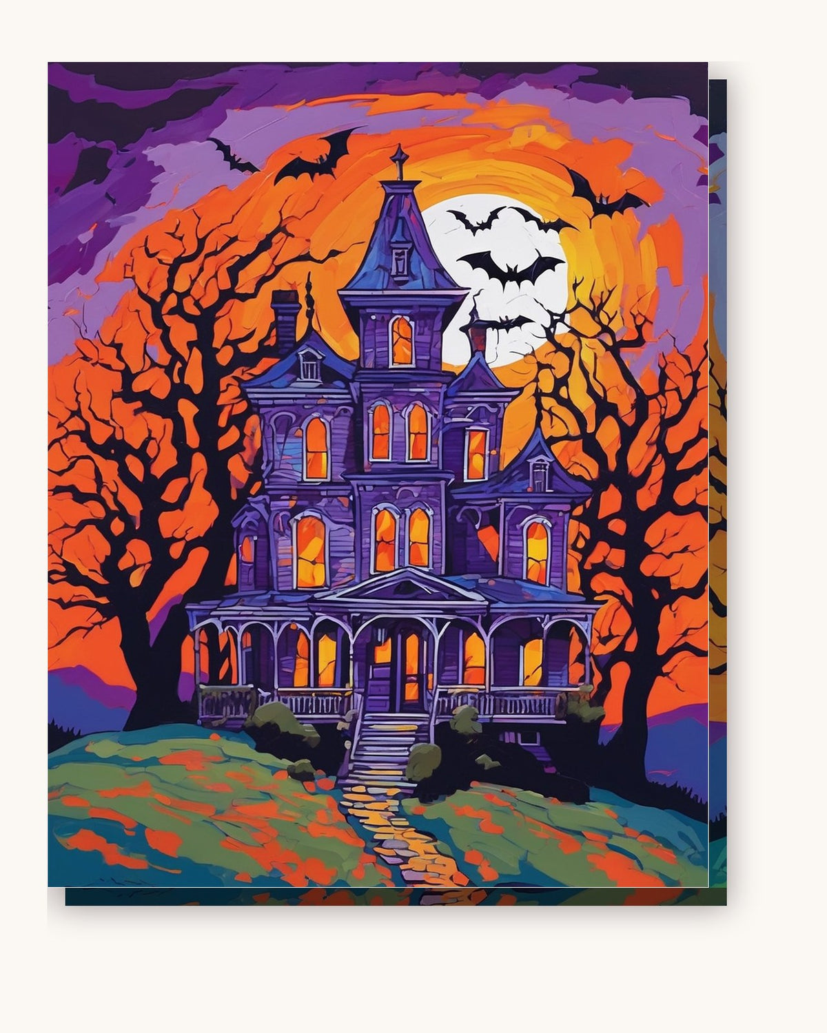 Haunted House on the Hill paint by numbers kit on stretched canvas