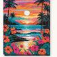 Hawaiian Beach Sunset with Hibiscus paint by numbers kit on stretched canvas