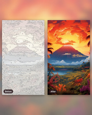 Hawaii's Lava Giant paint by numbers kit, before and after