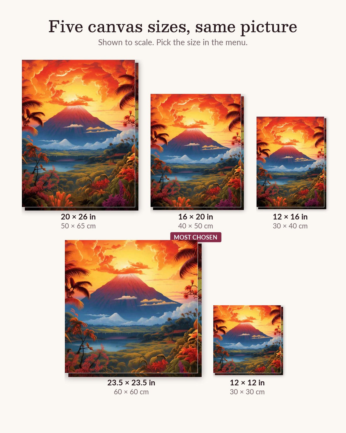 Hawaii's Lava Giant canvas sizes from 12 x 12 to 23.5 x 23.5 inches