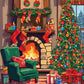 Hearth and Stockings paint by numbers kit, Christmas fireplace with stockings and a lit tree