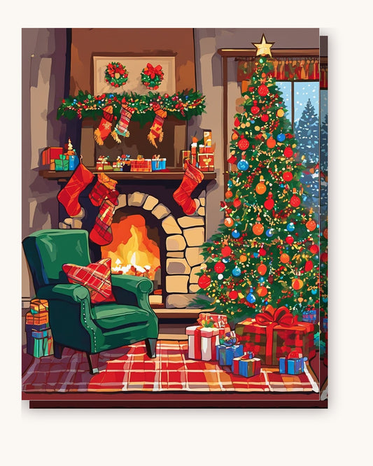 Hearth and Stockings paint by numbers kit on stretched canvas