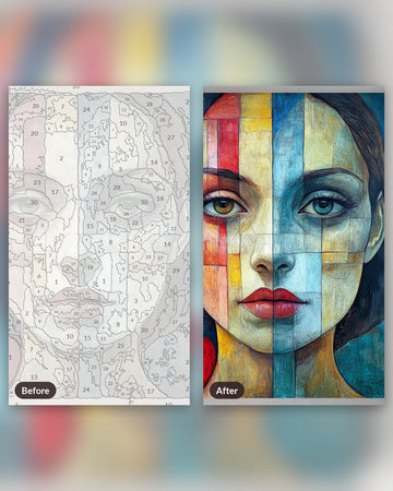Her Spirit Unveiled paint by numbers kit, before and after