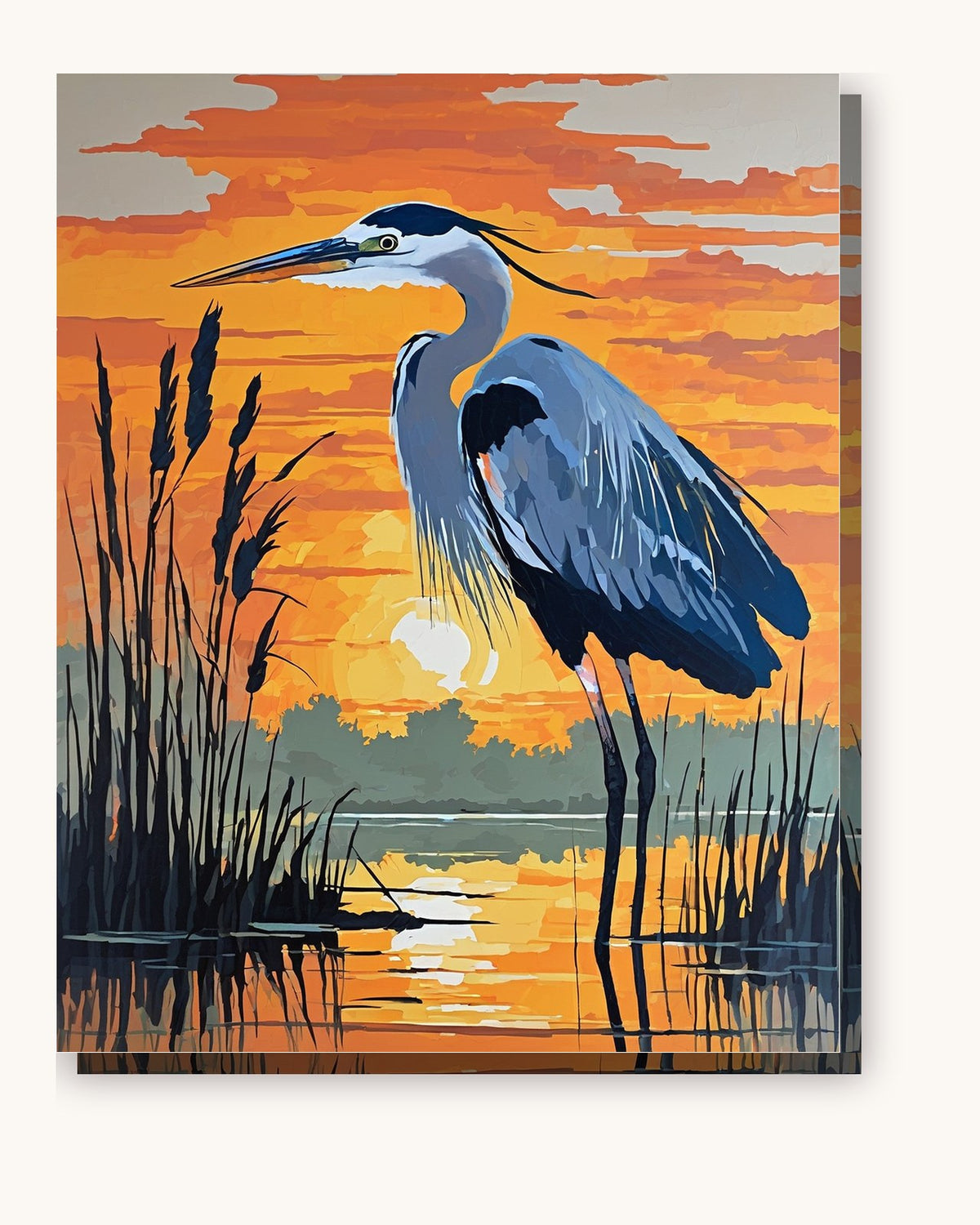 Heron at Sunrise paint by numbers kit on stretched canvas