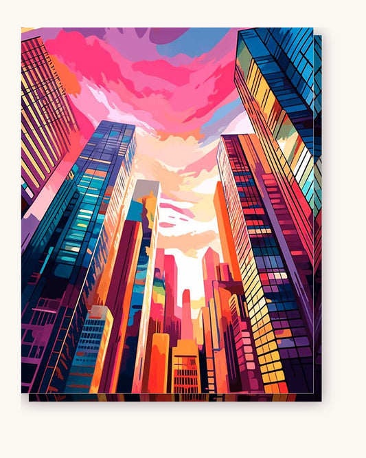 High-Rise Society paint by numbers kit on stretched canvas