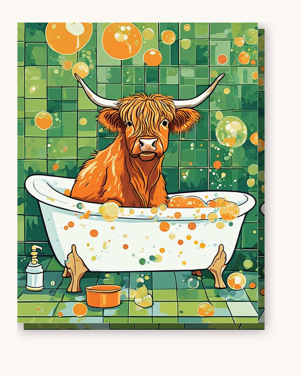 Highland Cow in the Bathtub paint by numbers kit on stretched canvas