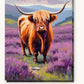 Highland Cow in the Heather paint by numbers kit on stretched canvas
