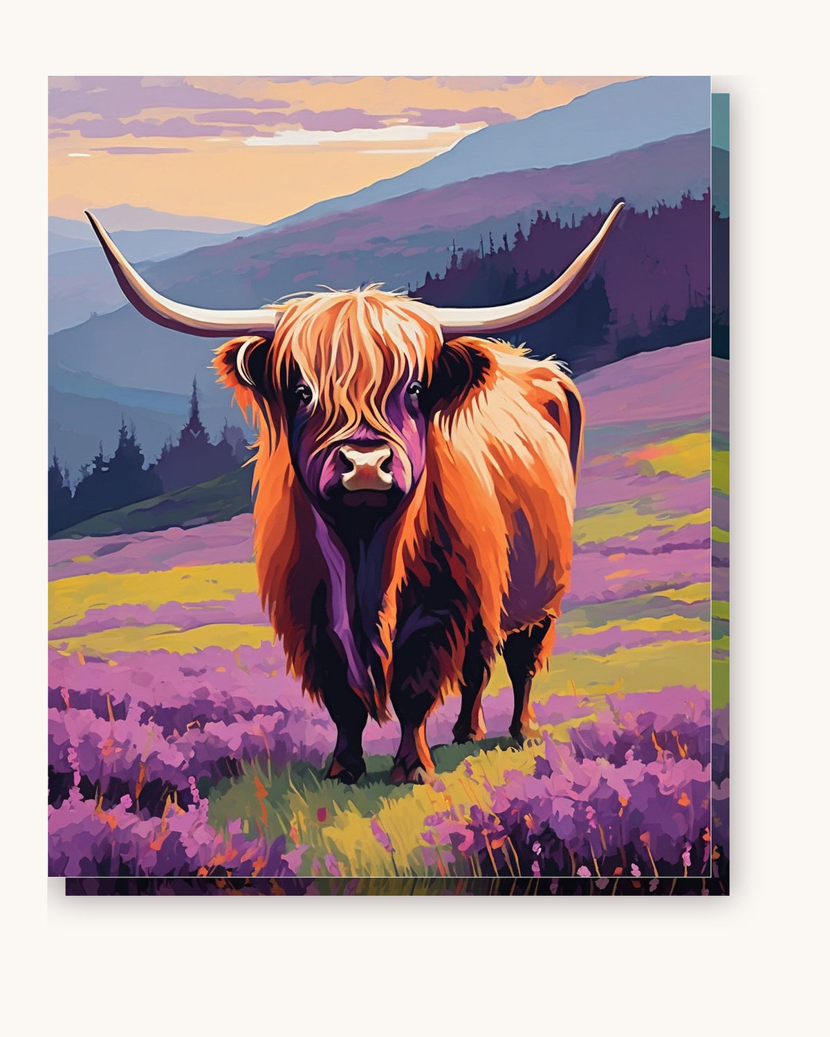 Highland Cow on the Misty Hillside paint by numbers kit on stretched canvas