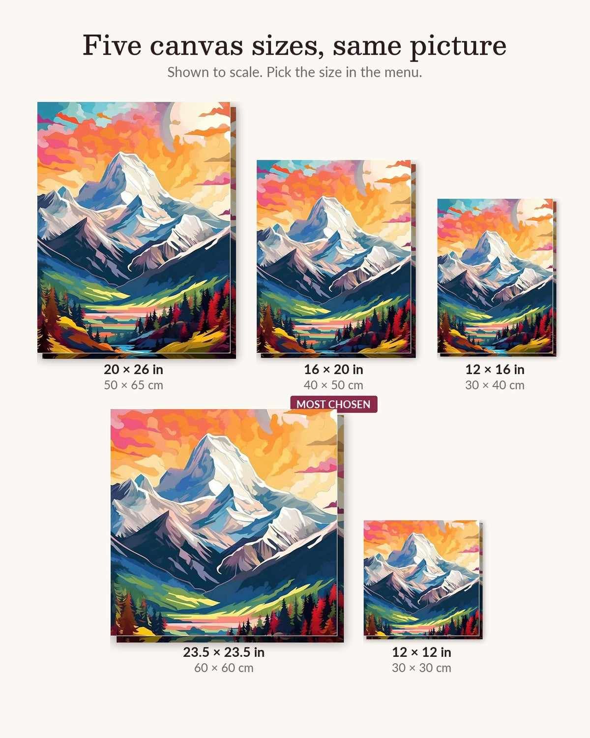 Highland Panorama canvas sizes from 12 x 12 to 23.5 x 23.5 inches