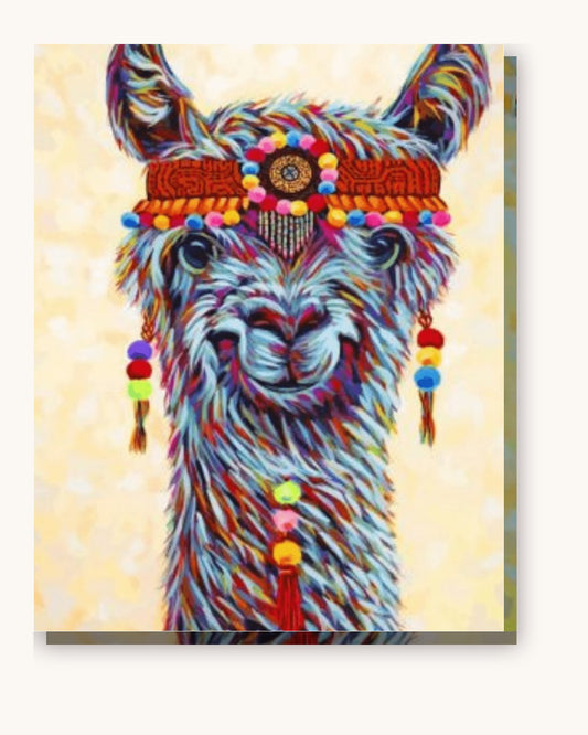 Hippie Llama paint by numbers kit on stretched canvas