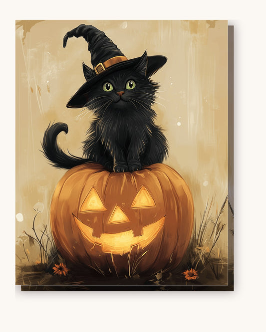 Hocus Pocus Kitty paint by numbers kit on stretched canvas