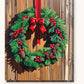 Holly and Pine Cone Wreath on Wood paint by numbers kit on stretched canvas