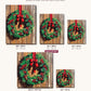 Holly and Pine Cone Wreath on Wood canvas sizes from 12 x 12 to 23.5 x 23.5 inches