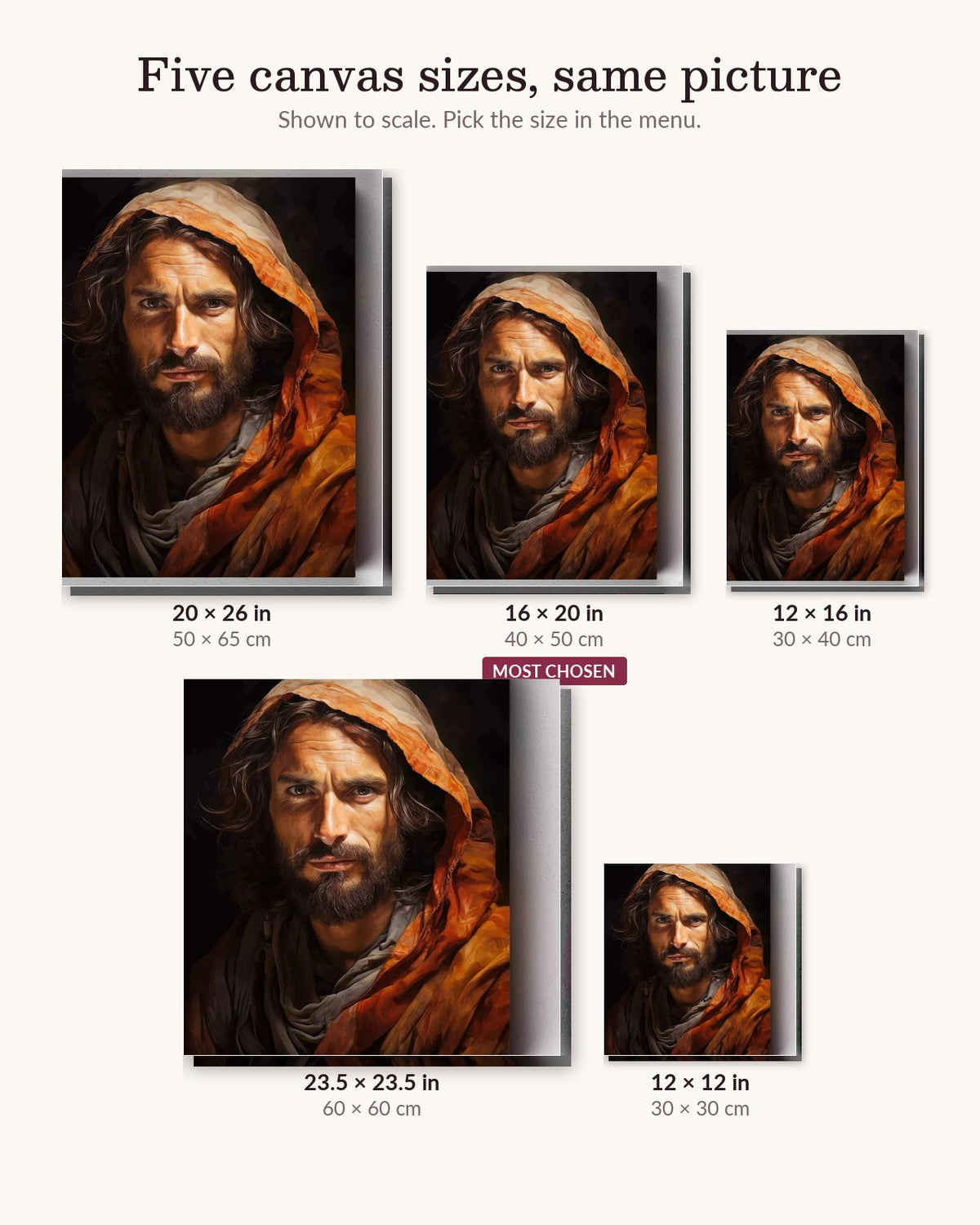 Holy Protector canvas sizes from 12 x 12 to 23.5 x 23.5 inches