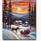 Horse Drawn Sleigh at Sunset paint by numbers kit on stretched canvas