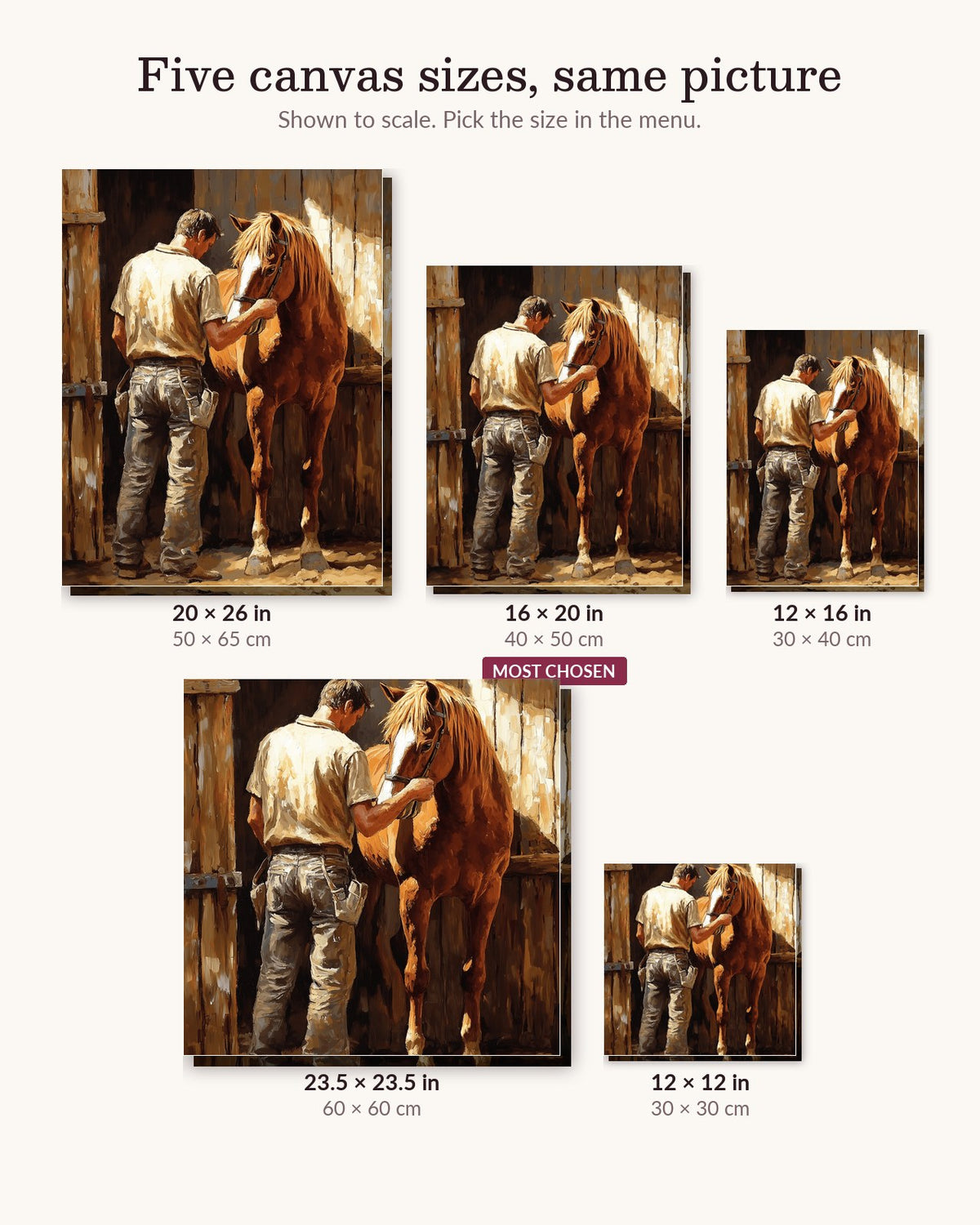 Horse Trainer canvas sizes from 12 x 12 to 23.5 x 23.5 inches