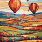 Hot Air Balloons over the Autumn Valley paint by numbers kit, colorful balloons above patchwork fields