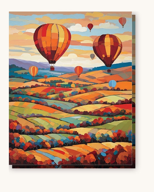 Hot Air Balloons over the Autumn Valley paint by numbers kit on stretched canvas