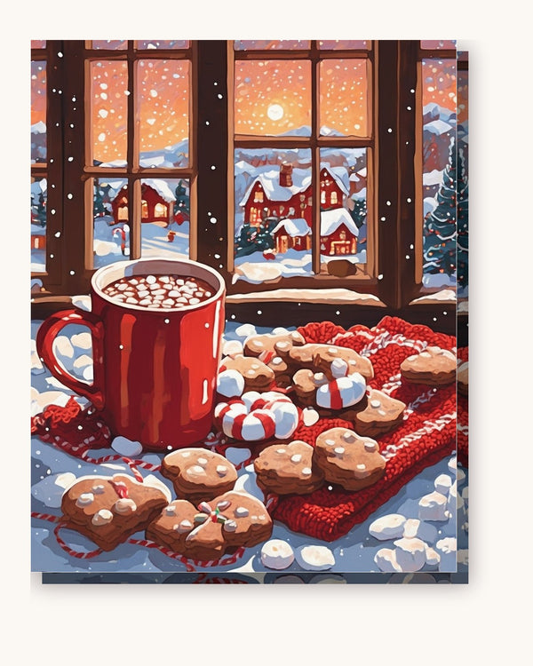 Hot Cocoa by the Snowy Window paint by numbers kit on stretched canvas