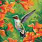 ruby throated hummingbird hovering by orange trumpet flowers paint by numbers kit