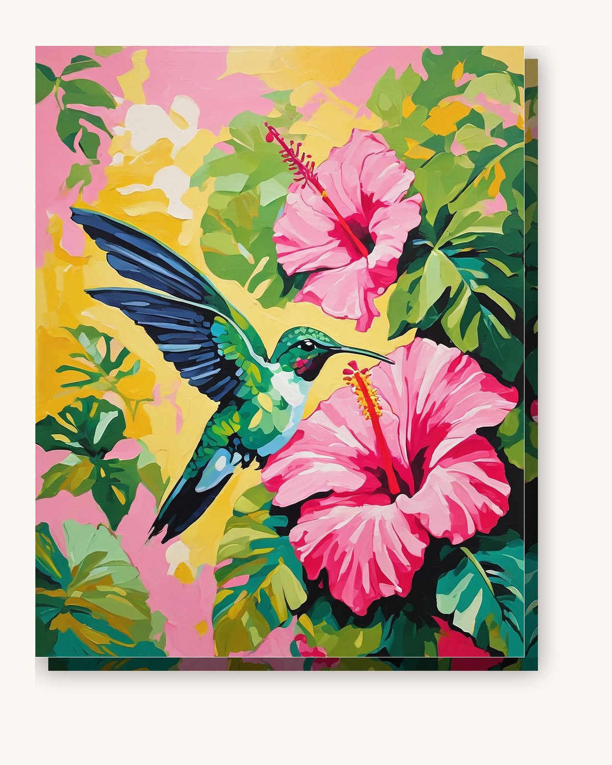 Hummingbird and Pink Hibiscus paint by numbers kit on stretched canvas