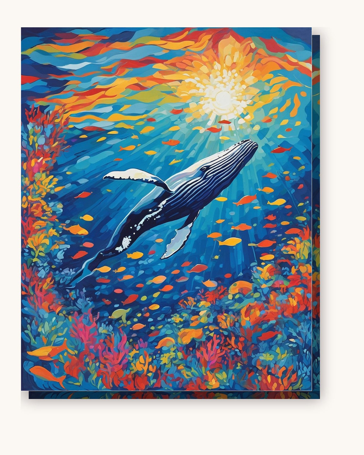 Humpback Whale Among Colorful Fish paint by numbers kit on stretched canvas