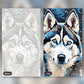Husky in the Snowfall paint by numbers kit, before and after