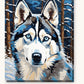 Husky in the Snowfall paint by numbers kit on stretched canvas