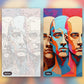 Illustrated Men paint by numbers kit, before and after