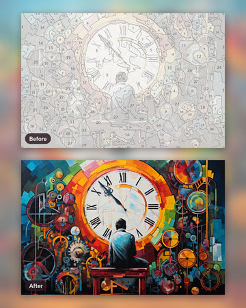 Industrial Chaos paint by numbers kit, before and after