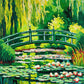 Japanese Footbridge after Monet paint by numbers kit, a green arched footbridge over a lily pond in Monet's impressionist style