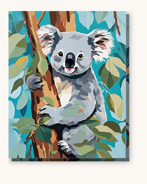 Koala Hugging a Eucalyptus Trunk paint by numbers kit on stretched canvas