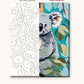 Koala Hugging a Eucalyptus Trunk numbered canvas next to the finished painting