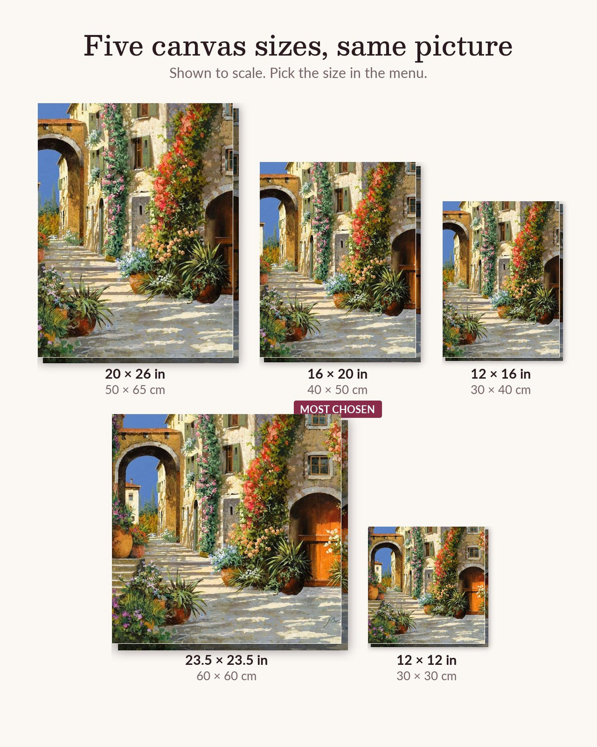 The Scarlet Door on the Ascent canvas sizes from 12 x 12 to 23.5 x 23.5 inches
