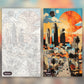 LA Skyline paint by numbers kit, before and after