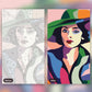 Lady in a Hat paint by numbers kit, before and after