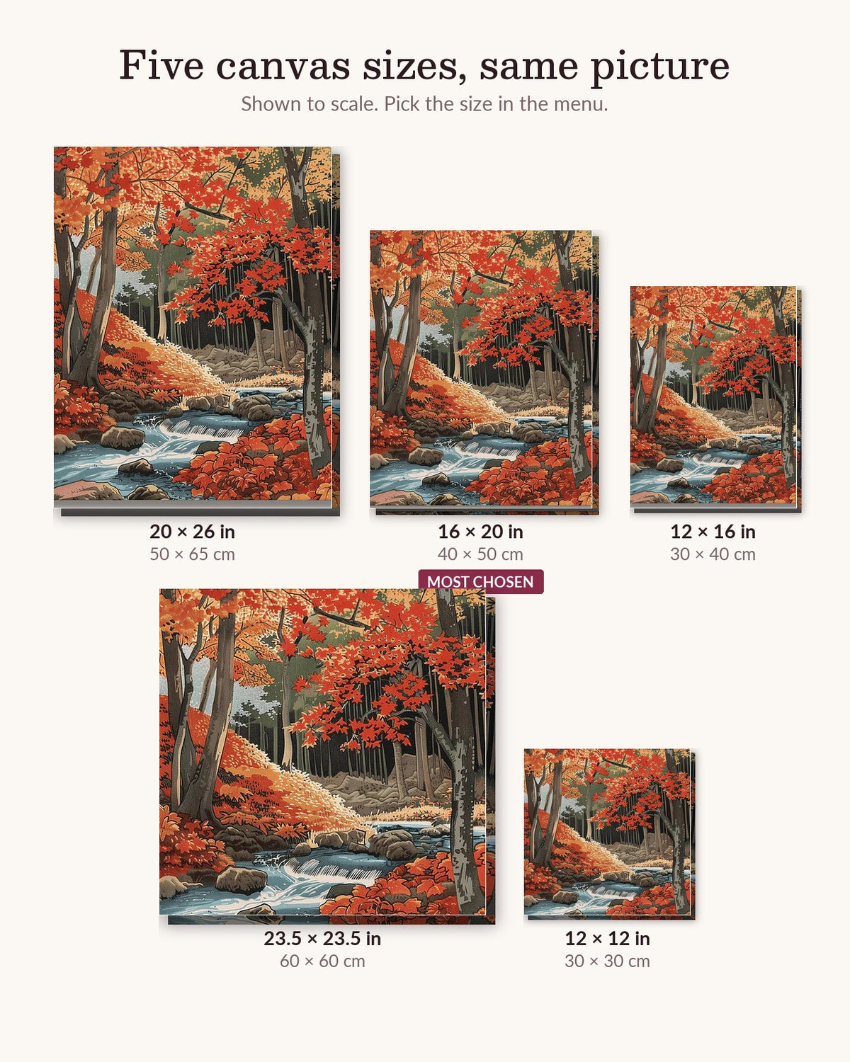 The Last Leaves canvas sizes from 12 x 12 to 23.5 x 23.5 inches