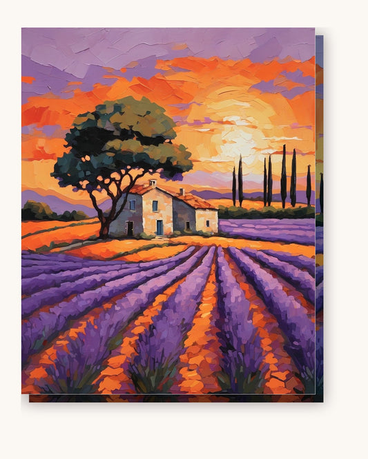 Lavender Fields at Sunset paint by numbers kit on stretched canvas